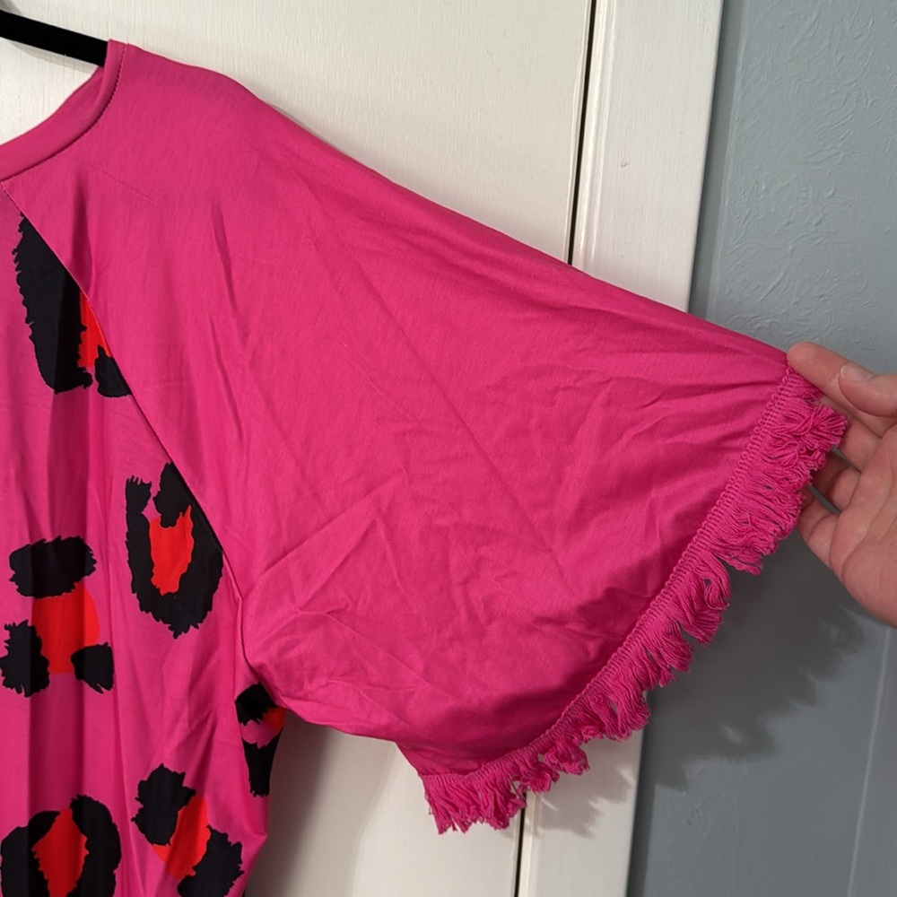 NWT Southern Stitch pink cheetah top with fringe - Picture 9 of 11